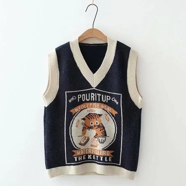 Pink Peach Blossom Knitted Vest For Women