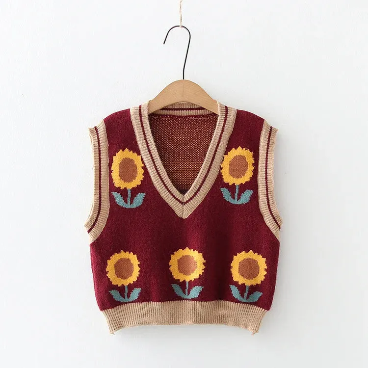 Pink Peach Blossom Knitted Vest For Women