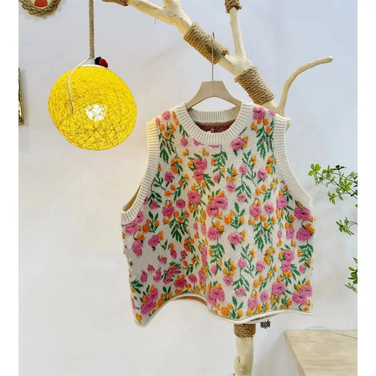Pink Peach Blossom Knitted Vest For Women