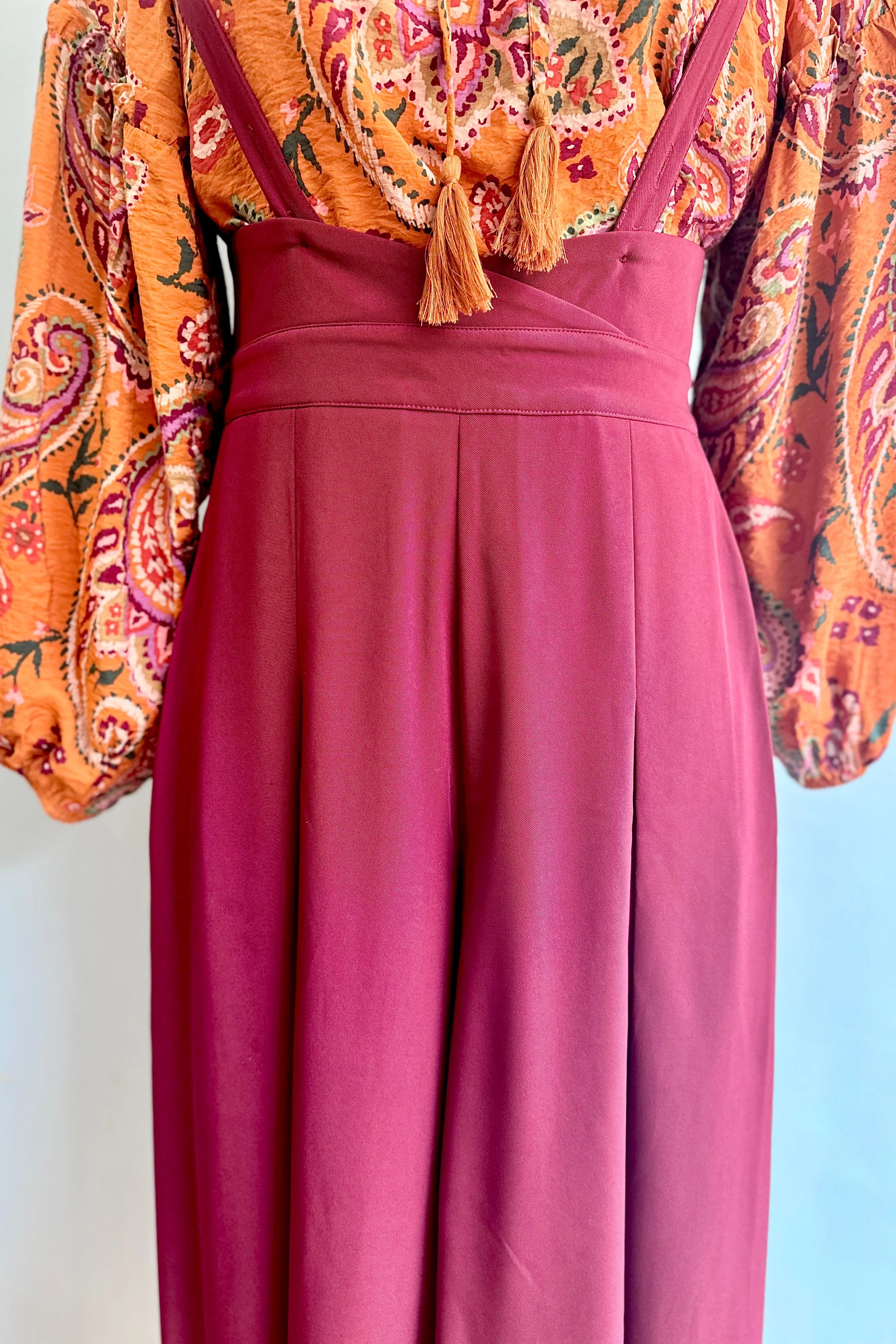 Plum Pleated High Waisted Suspender Pants by Voodoo Vixen