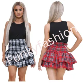 Rara Mini Tulle Short Tutu Skirt Bule Red Balck Tartan Pleated Skirts for Women