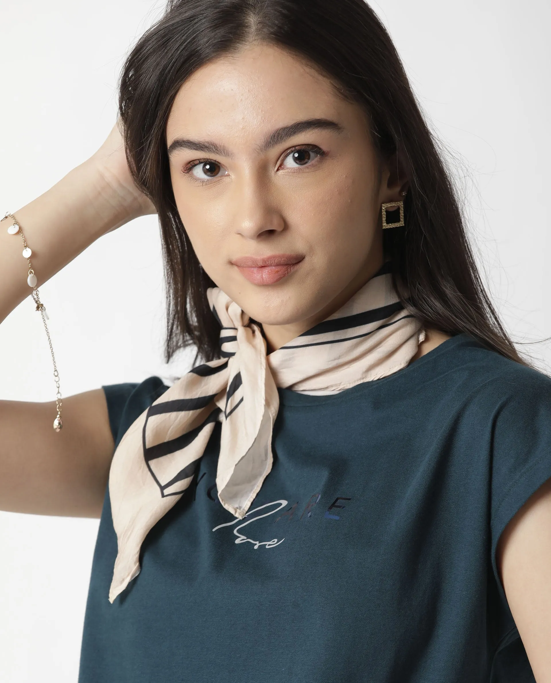 Rareism Women Kyle Beige Scarf Cotton Silk Fabric