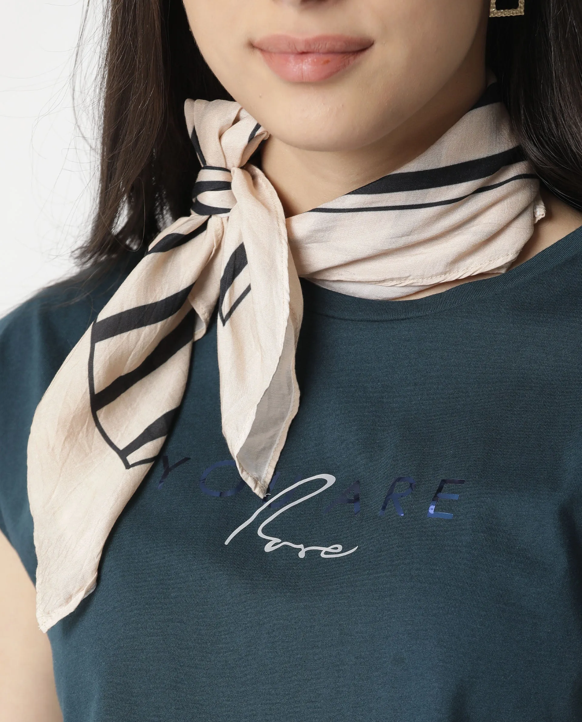 Rareism Women Kyle Beige Scarf Cotton Silk Fabric