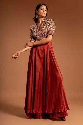Red Ajrakh Printed Jumpsuit