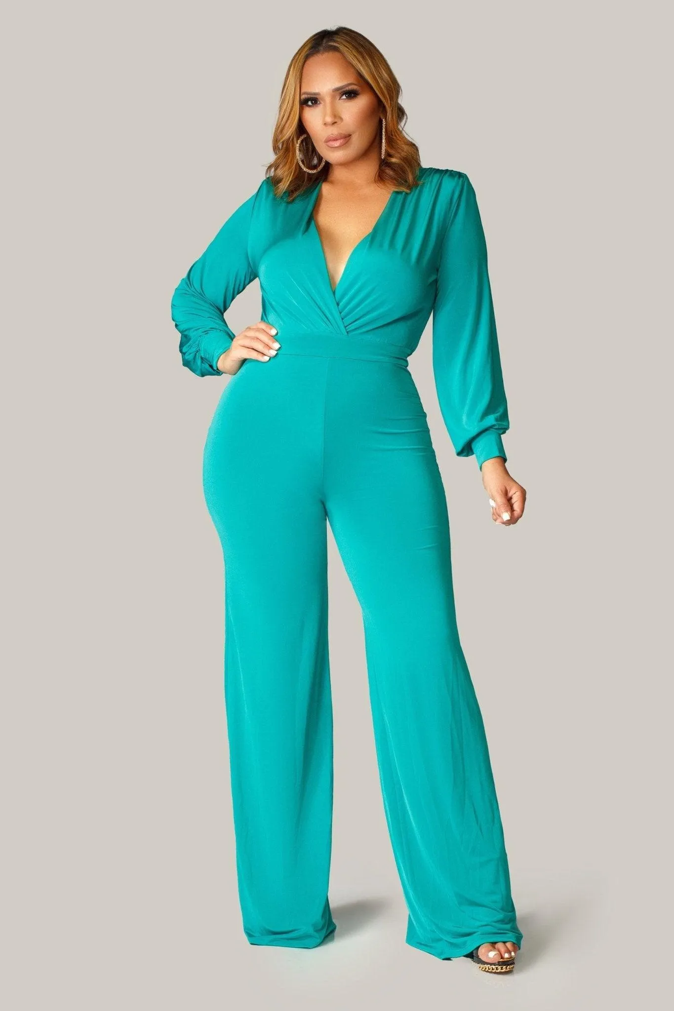 Renee Puff Long Sleeves V Neck Jumpsuit