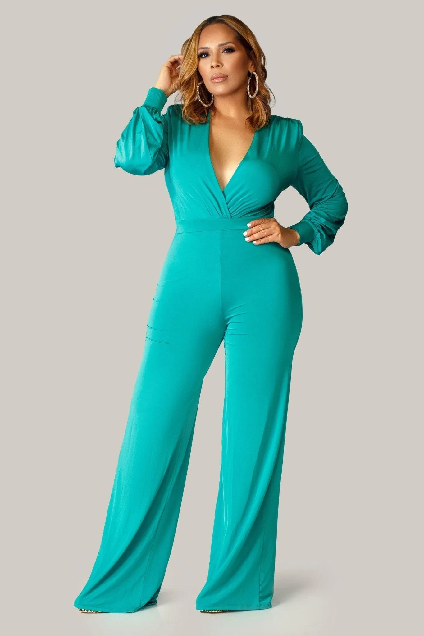 Renee Puff Long Sleeves V Neck Jumpsuit