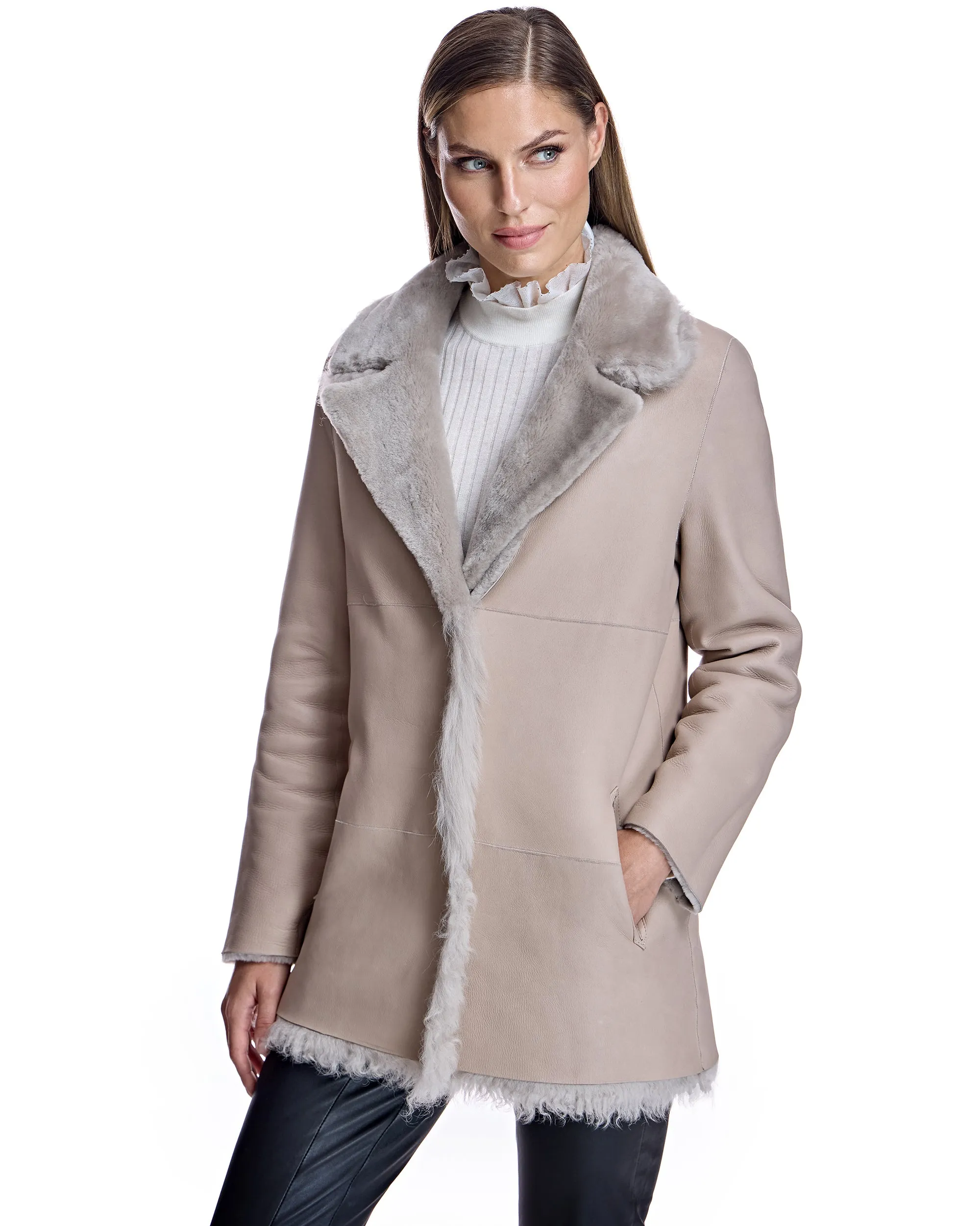 Reversible Mixed Media Shearling Jacket