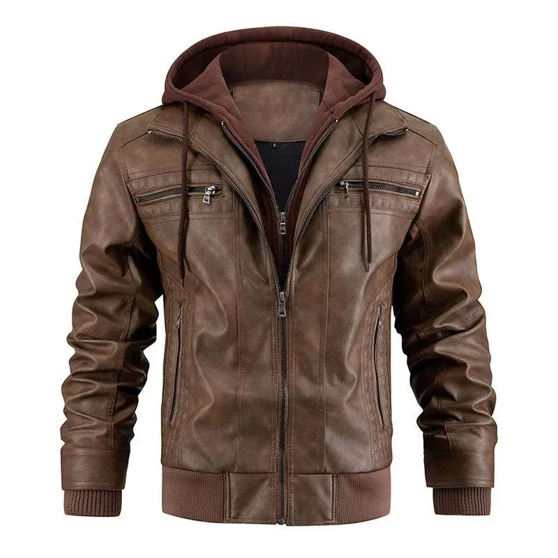 Ride in Style: Detachable Hood PU Leather Motorcycle Jacket for Men