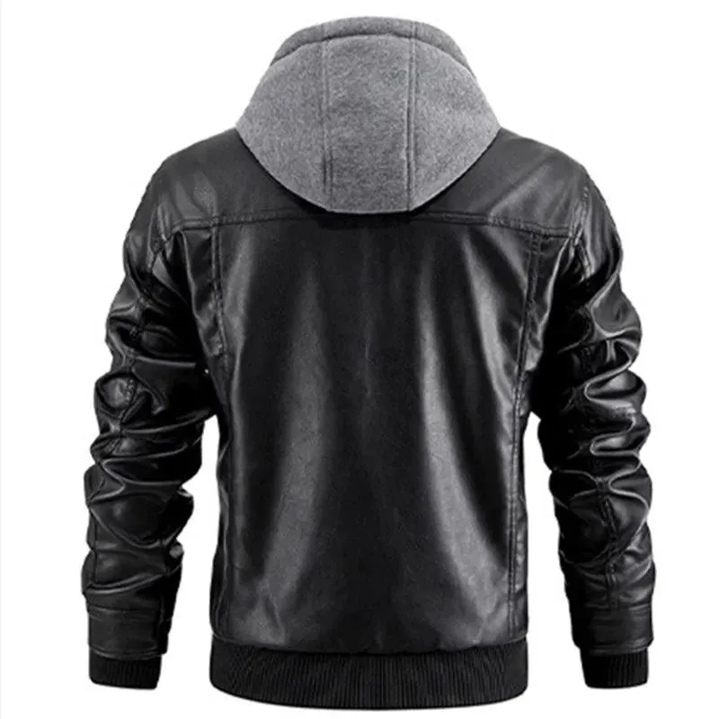 Ride in Style: Detachable Hood PU Leather Motorcycle Jacket for Men