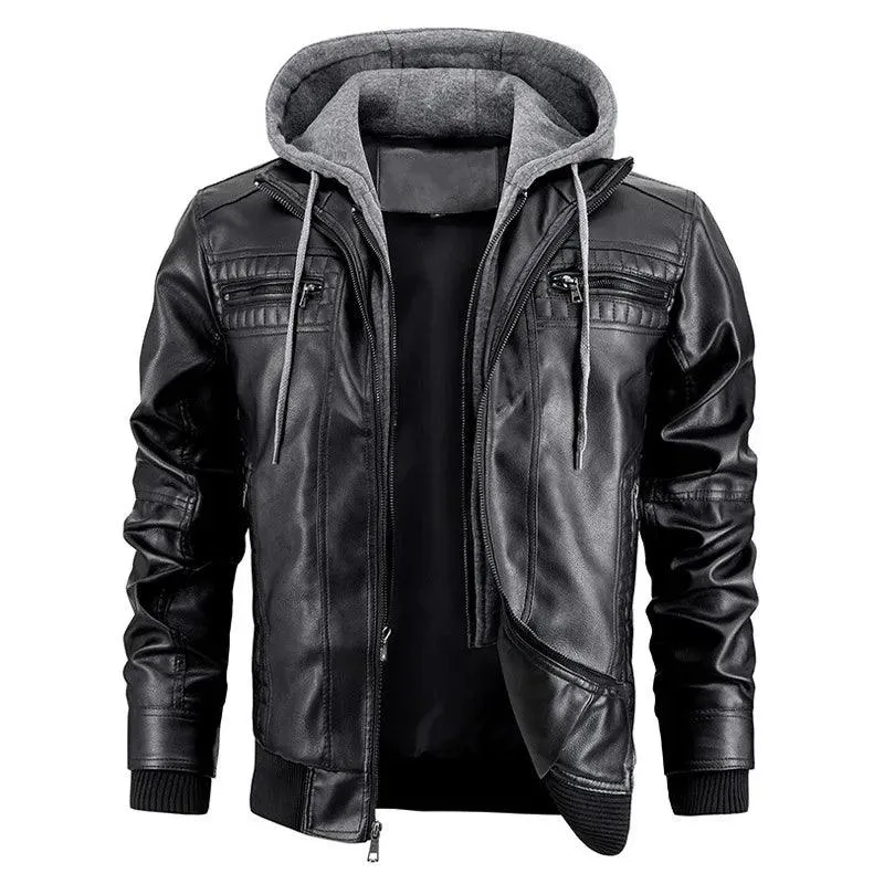 Ride in Style: Detachable Hood PU Leather Motorcycle Jacket for Men