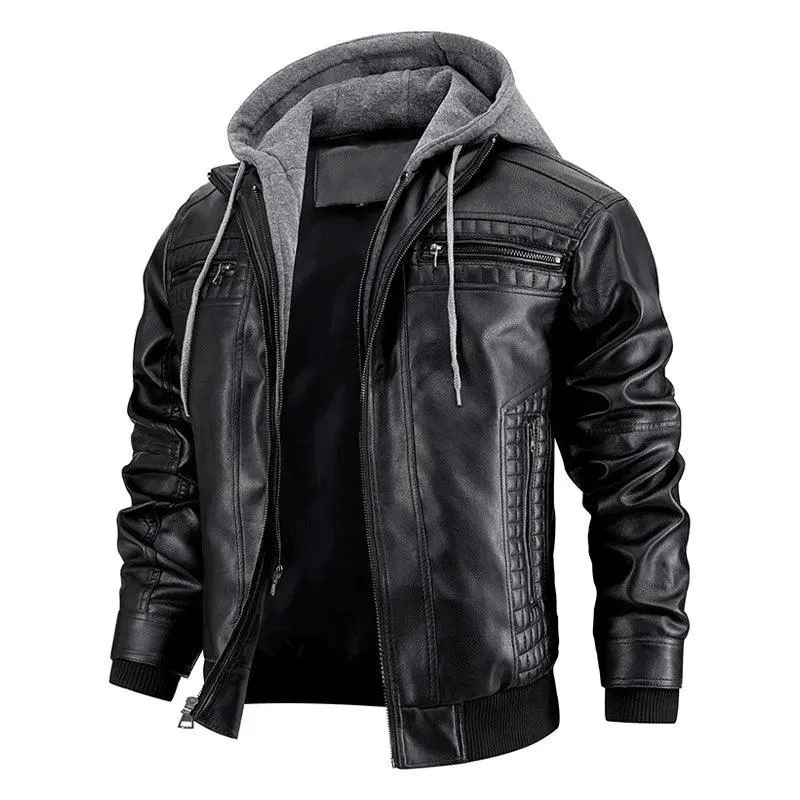 Ride in Style: Detachable Hood PU Leather Motorcycle Jacket for Men
