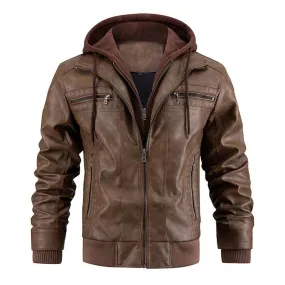 Ride in Style: Detachable Hood PU Leather Motorcycle Jacket for Men