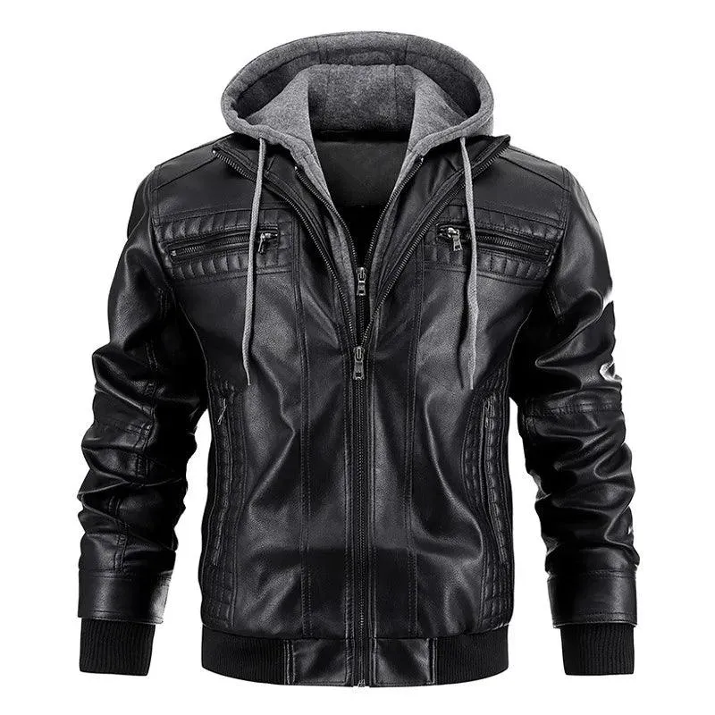 Ride in Style: Detachable Hood PU Leather Motorcycle Jacket for Men