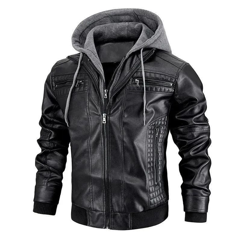Ride in Style: Detachable Hood PU Leather Motorcycle Jacket for Men