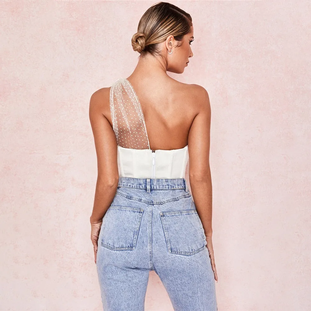 Sexy Solid Bustier Zipper Sleeveless Mesh Backless Women Crop Top