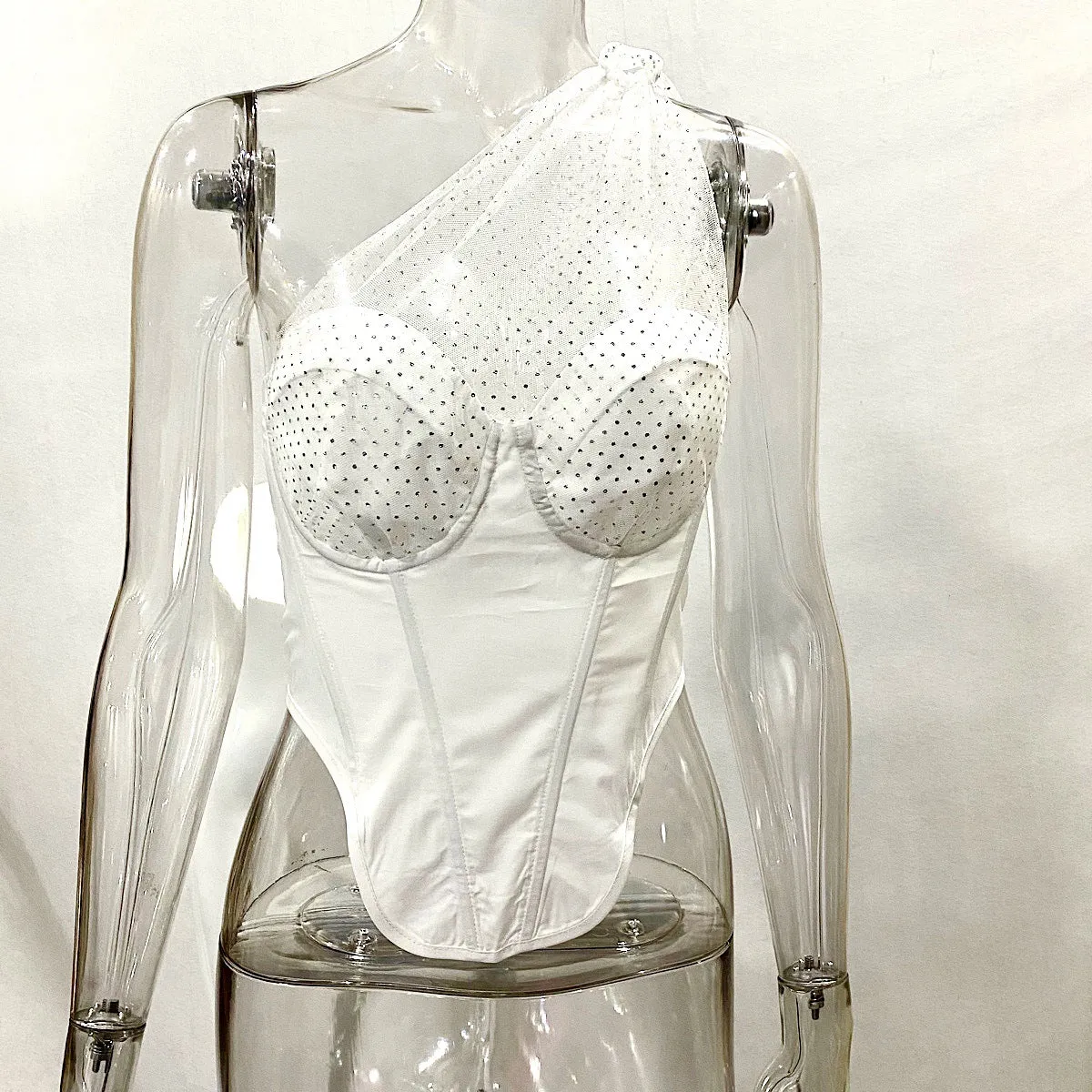 Sexy Solid Bustier Zipper Sleeveless Mesh Backless Women Crop Top