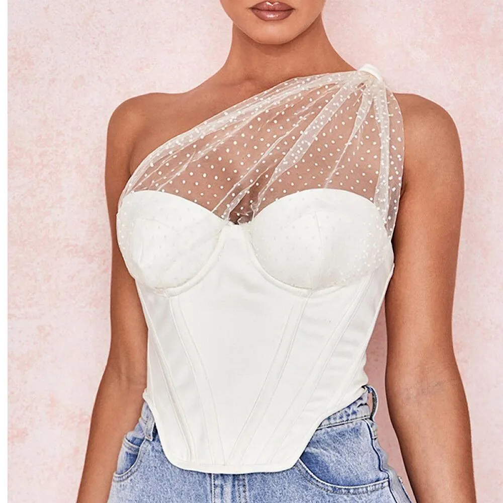 Sexy Solid Bustier Zipper Sleeveless Mesh Backless Women Crop Top
