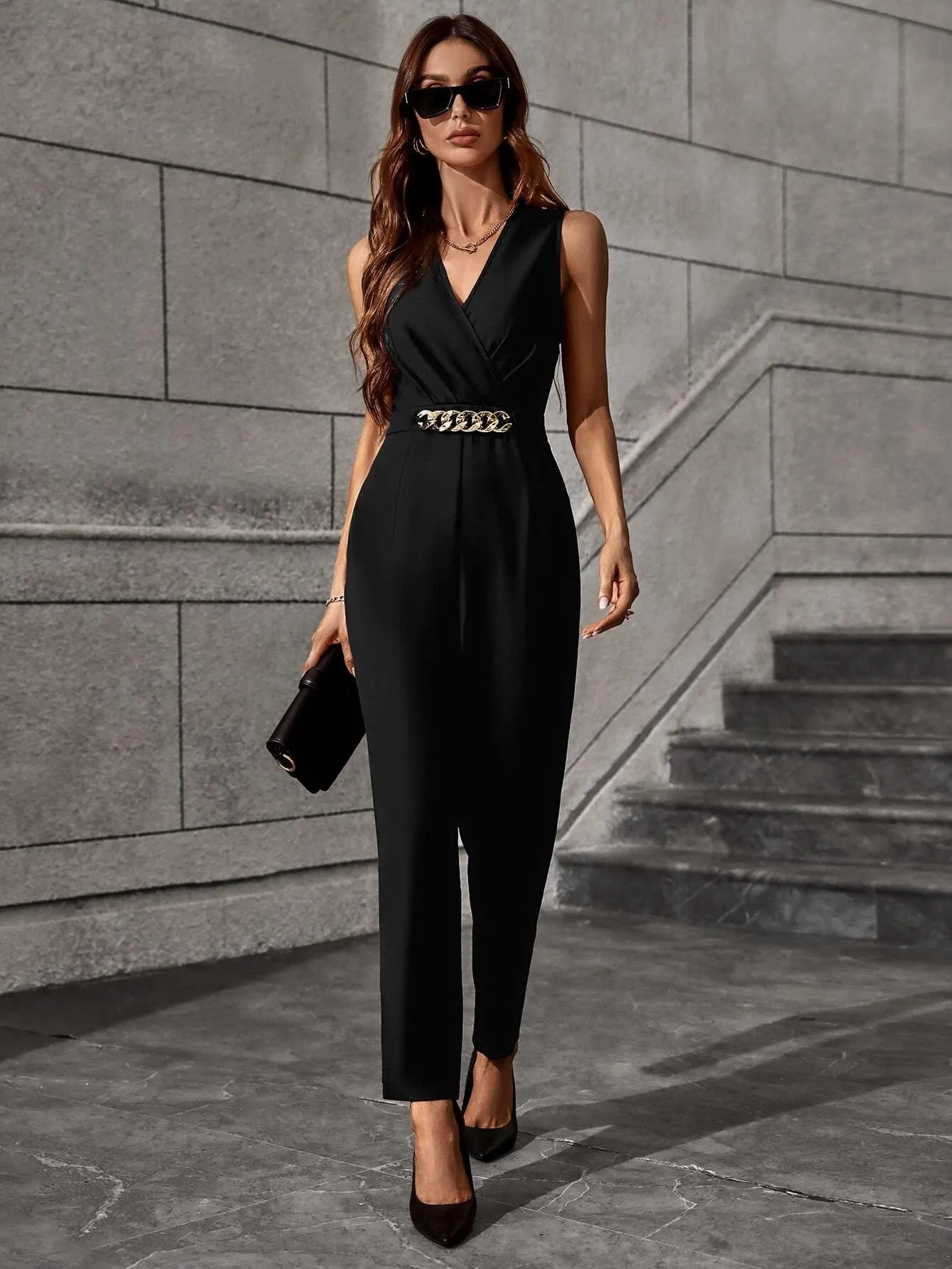 SHEIN Solid Chain Detail Jumpsuit