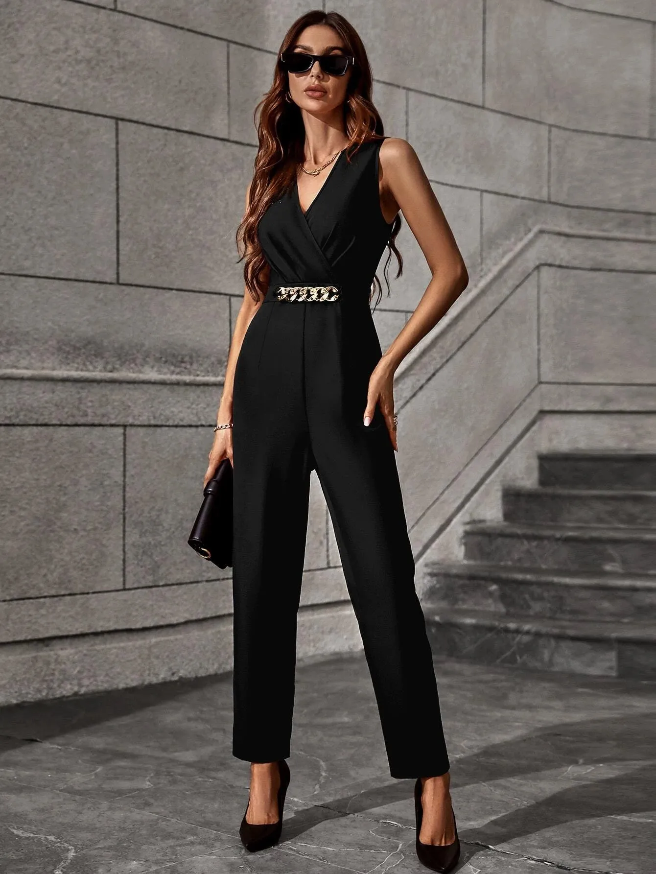 SHEIN Solid Chain Detail Jumpsuit