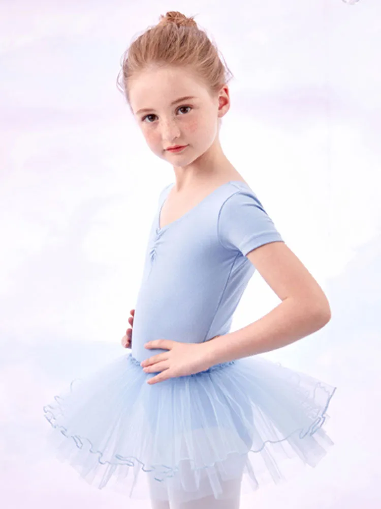 Short Sleeved Practice Dress Performance Clothing Summer Ballet Fluffy Skirt