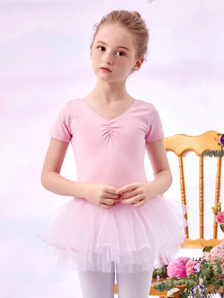 Short Sleeved Practice Dress Performance Clothing Summer Ballet Fluffy Skirt