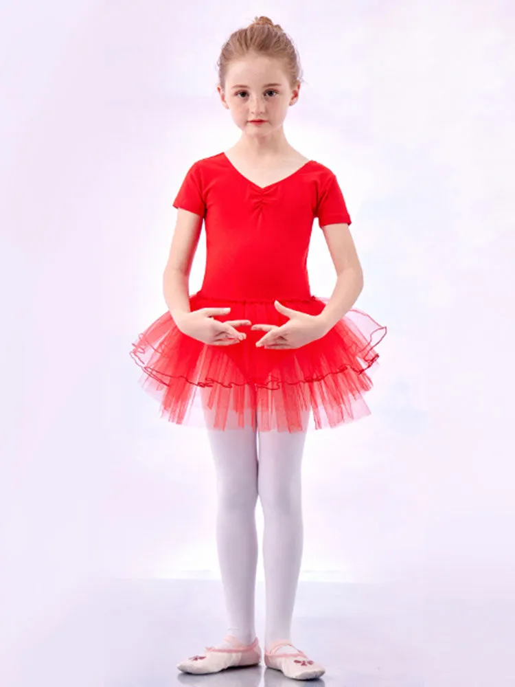 Short Sleeved Practice Dress Performance Clothing Summer Ballet Fluffy Skirt