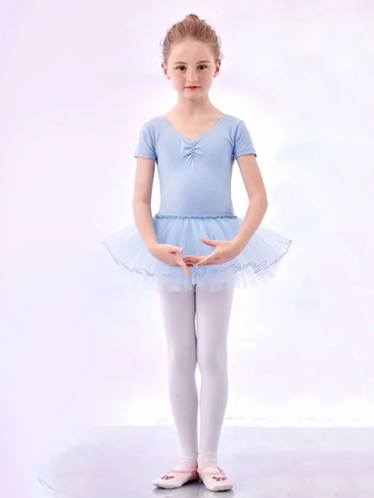 Short Sleeved Practice Dress Performance Clothing Summer Ballet Fluffy Skirt