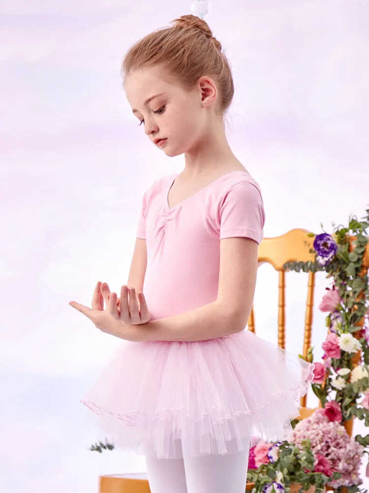 Short Sleeved Practice Dress Performance Clothing Summer Ballet Fluffy Skirt