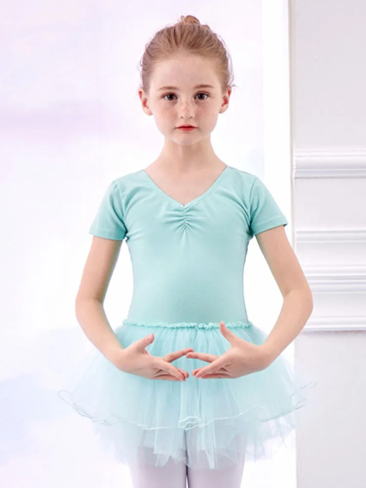 Short Sleeved Practice Dress Performance Clothing Summer Ballet Fluffy Skirt