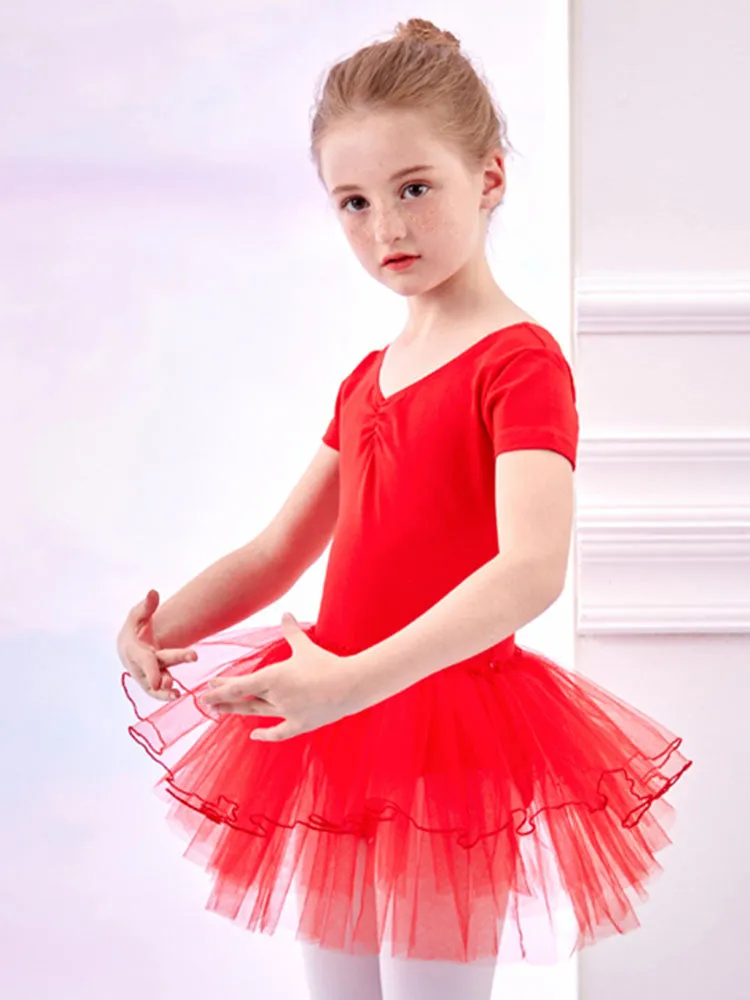 Short Sleeved Practice Dress Performance Clothing Summer Ballet Fluffy Skirt
