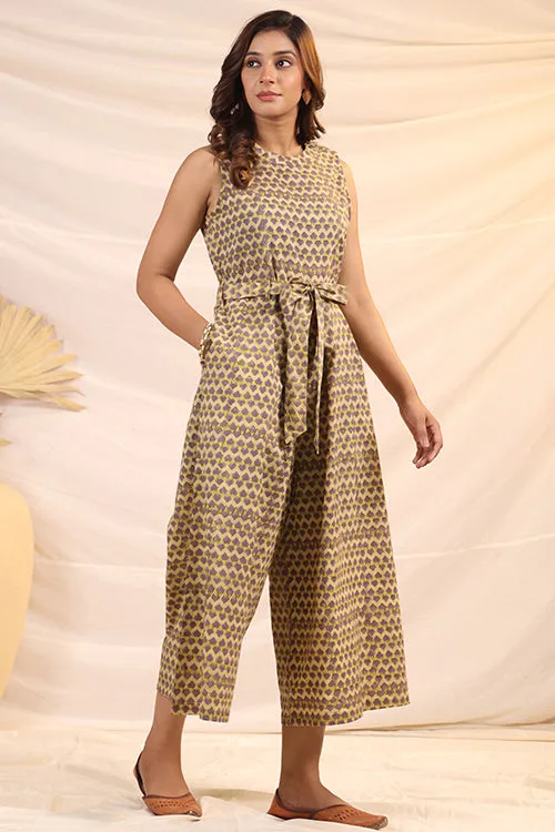Shuddhi Beige And Violet Jumpsuit