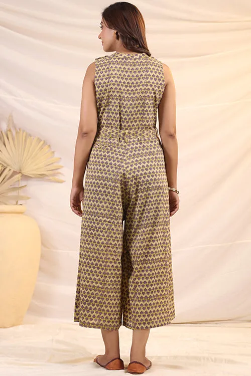 Shuddhi Beige And Violet Jumpsuit
