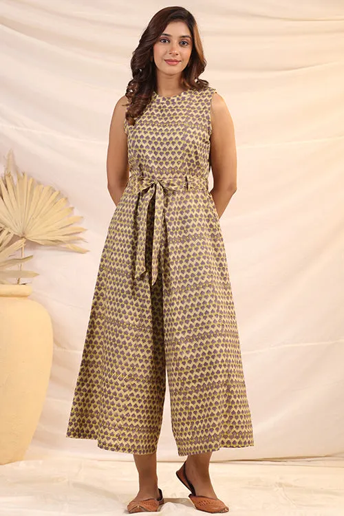 Shuddhi Beige And Violet Jumpsuit