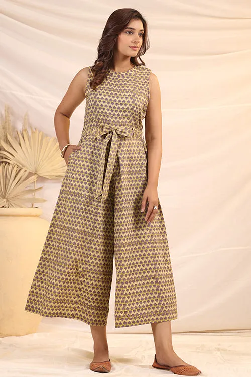 Shuddhi Beige And Violet Jumpsuit
