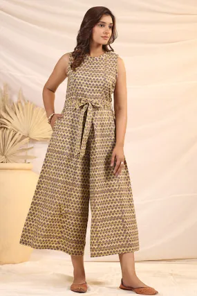 Shuddhi Beige And Violet Jumpsuit
