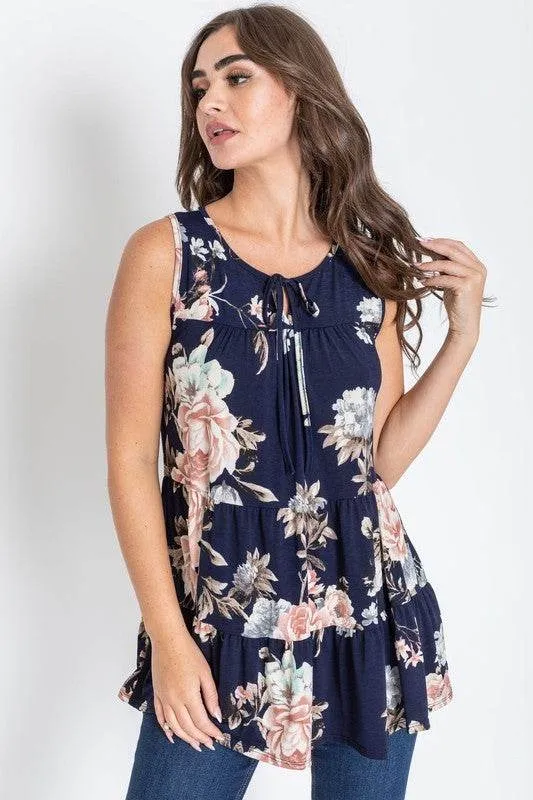 Sleeveless Floral Tiered Tunic by EG Fashion