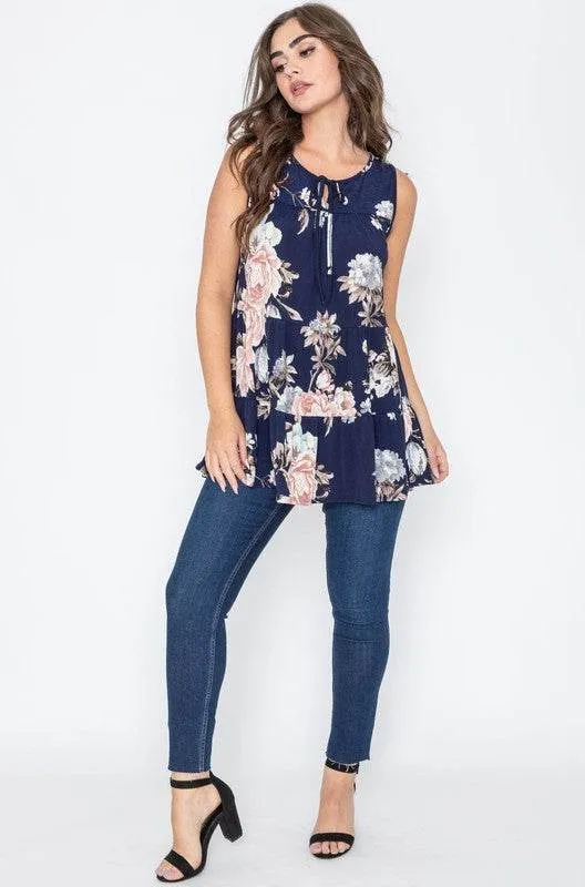 Sleeveless Floral Tiered Tunic by EG Fashion