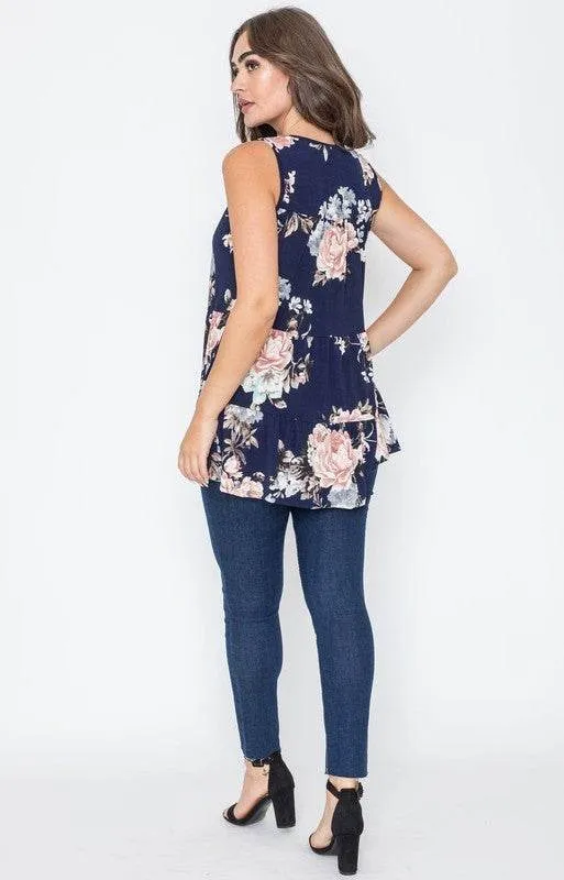 Sleeveless Floral Tiered Tunic by EG Fashion