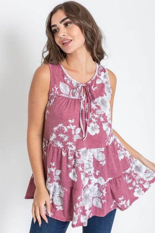 Sleeveless Floral Tiered Tunic by EG Fashion