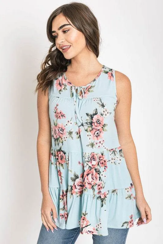 Sleeveless Floral Tiered Tunic by EG Fashion