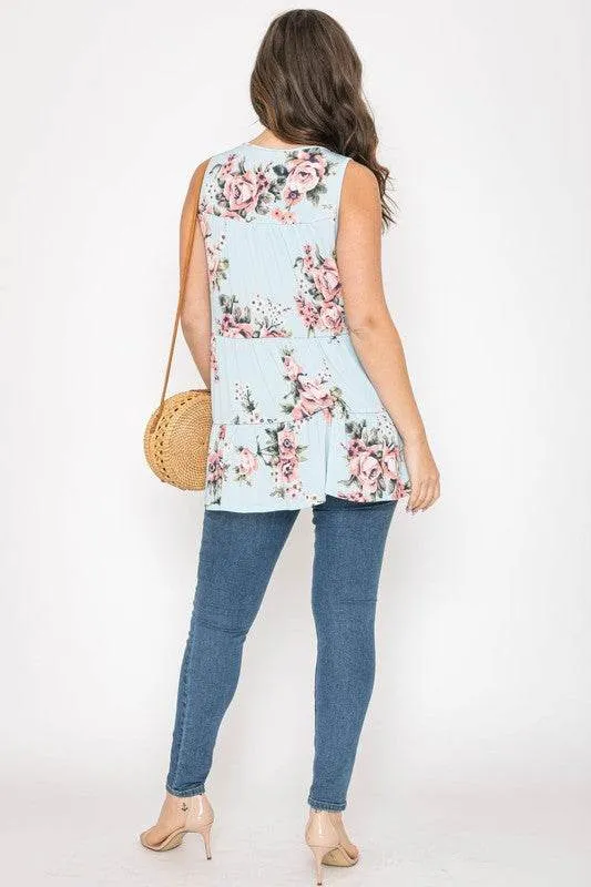 Sleeveless Floral Tiered Tunic by EG Fashion