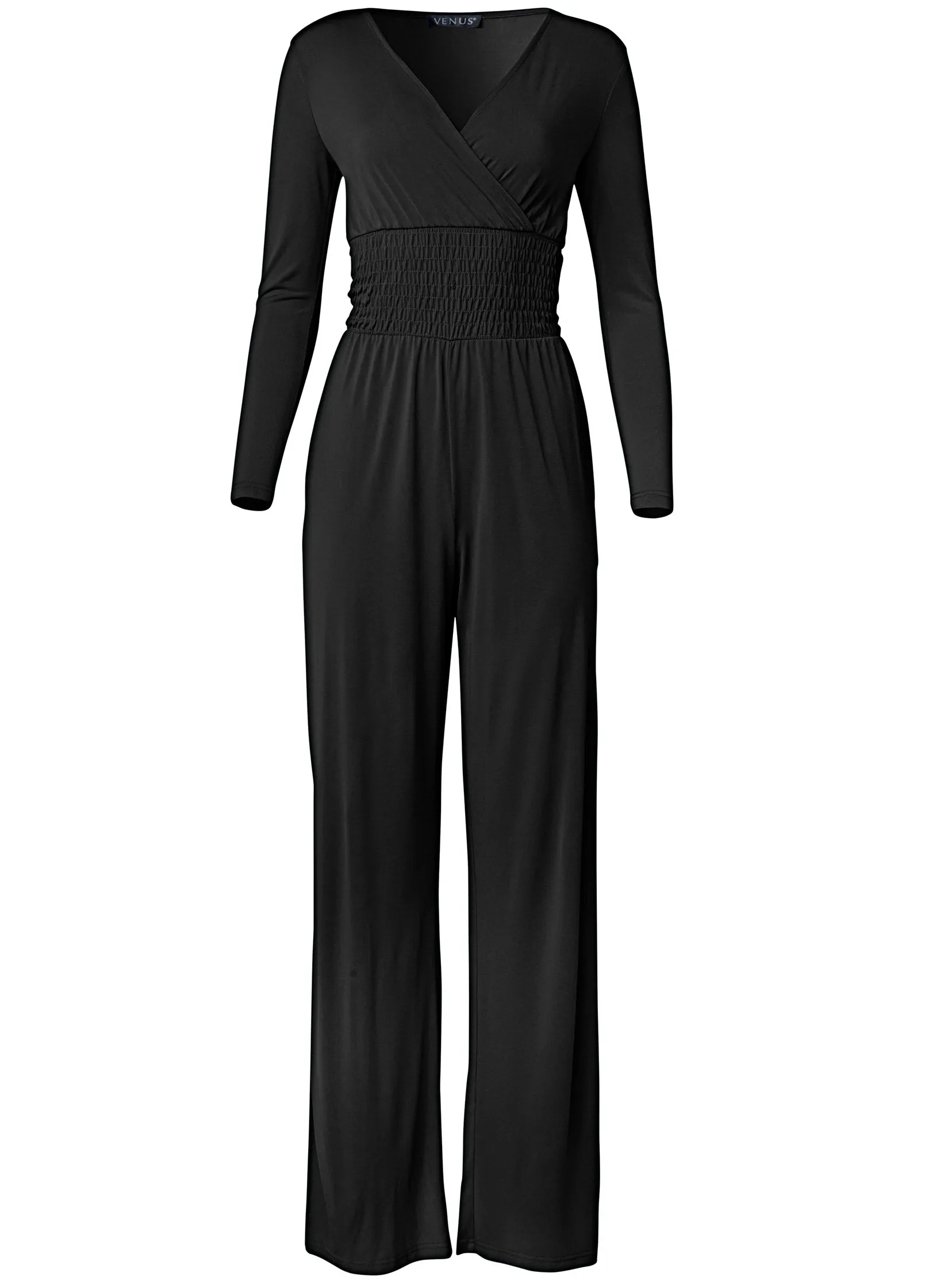 Smocked Waist Jumpsuit - Black