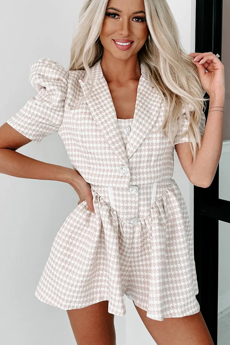 Solving Mysteries Houndstooth Two-Piece Romper Set (Nude)