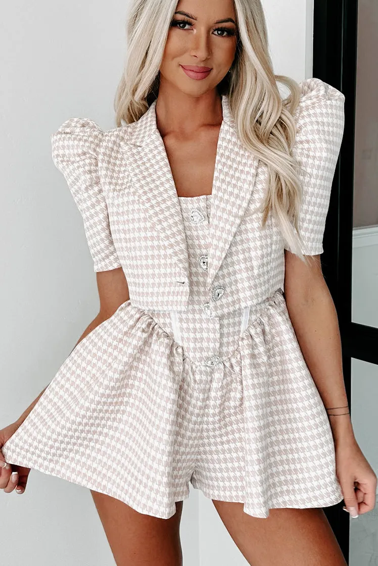 Solving Mysteries Houndstooth Two-Piece Romper Set (Nude)