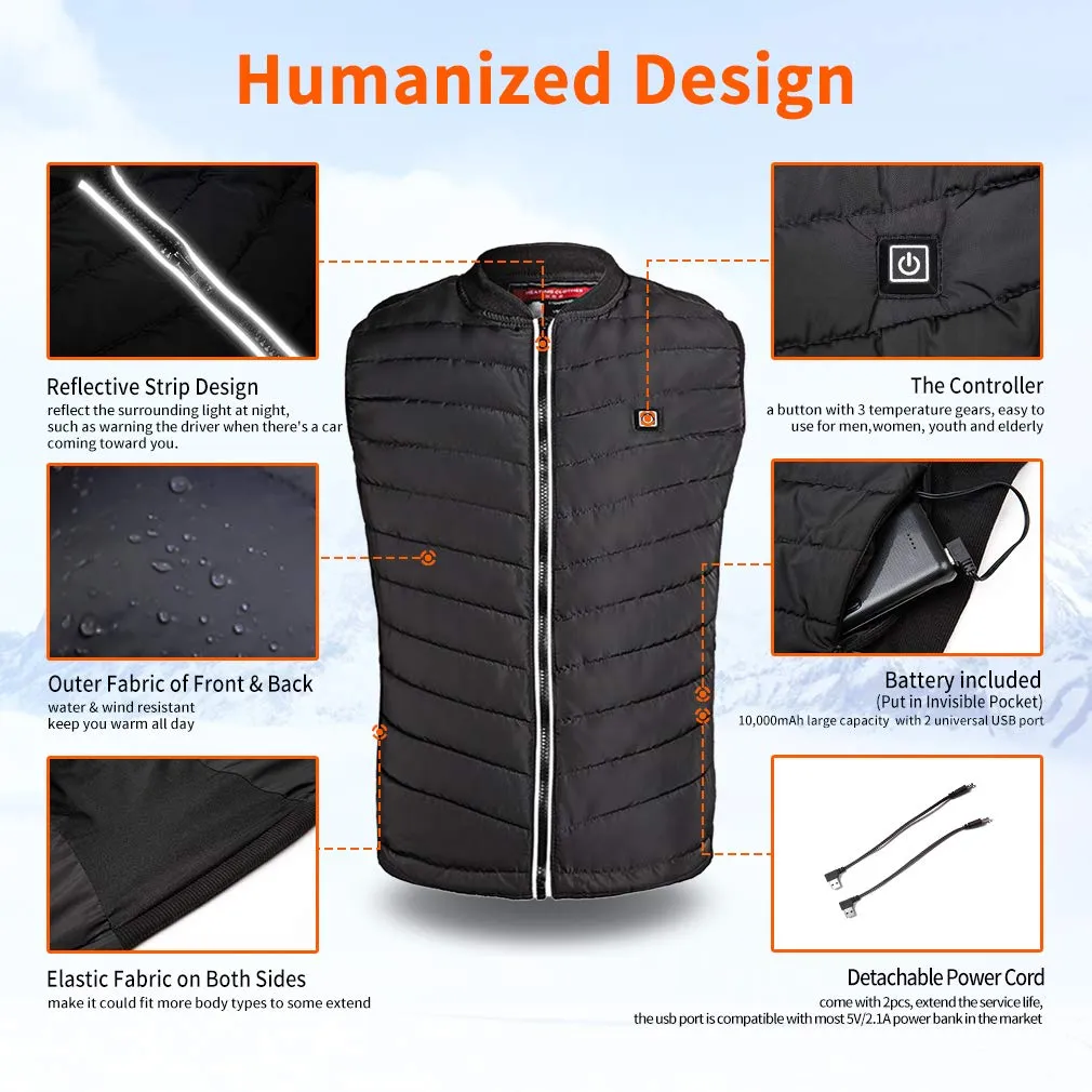 Srivb Heated Vest, USB Charging Heating Vest for Men Women Washable Body Warmer with Battery Pack Included for Outdoor Hunting Hiking Camping Motorcycle Skiing (Small)