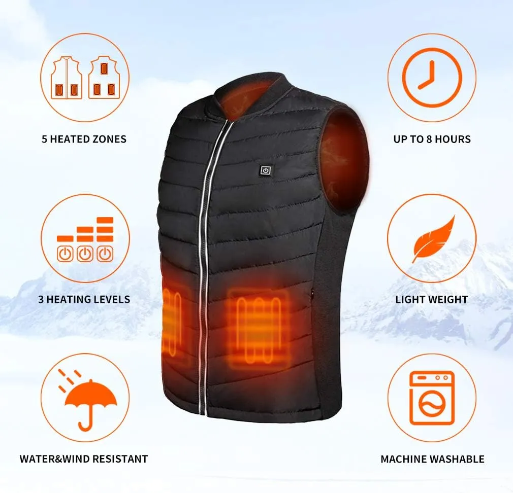 Srivb Heated Vest, USB Charging Heating Vest for Men Women Washable Body Warmer with Battery Pack Included for Outdoor Hunting Hiking Camping Motorcycle Skiing (Small)