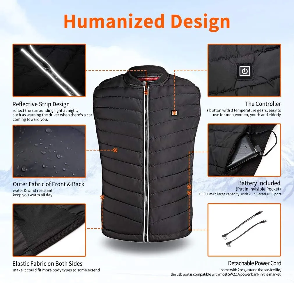 Srivb Heated Vest, USB Charging Heating Vest for Men Women Washable Body Warmer with Battery Pack Included for Outdoor Hunting Hiking Camping Motorcycle Skiing (Small)