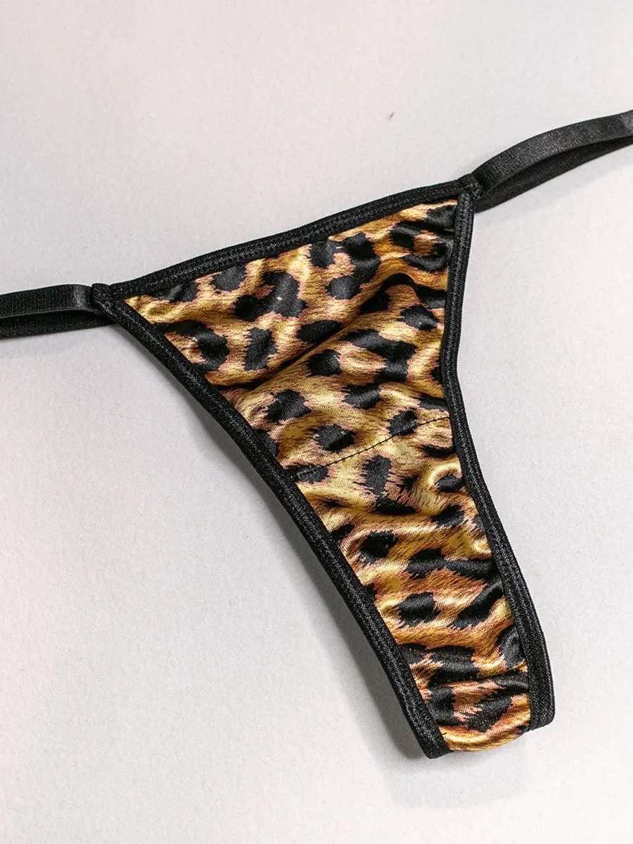 Stitched Leopard Print Sexy Lingerie 3 Piece Set MSL029