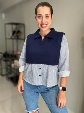 Stripes Knitted Vest Blouse | NAVY