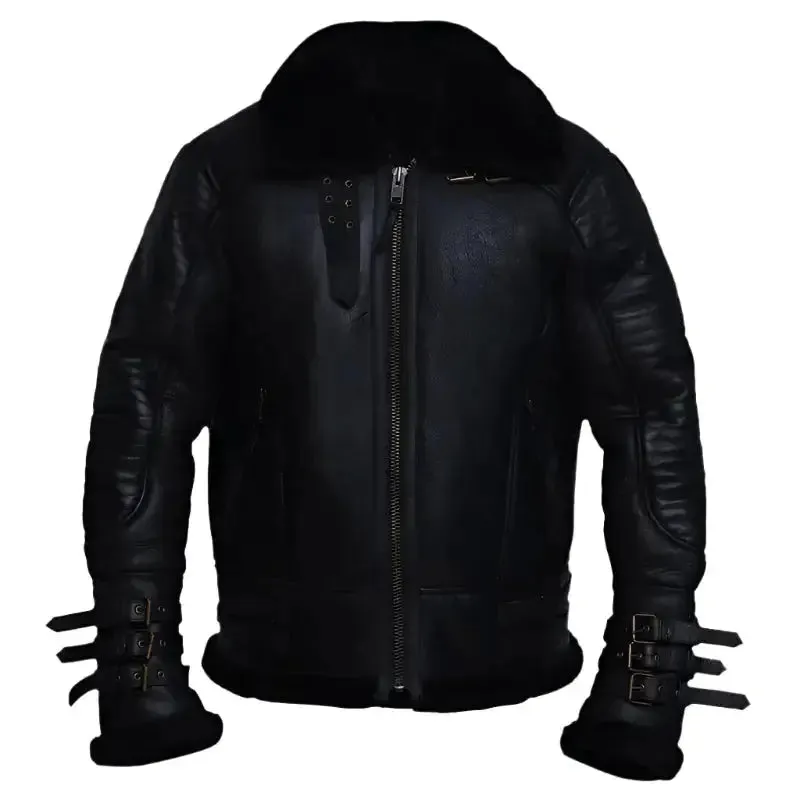 Stylish Men's Black Biker Shearling Jacket - Bold & Warm